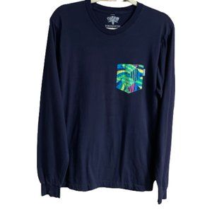 Unisex Serengetee Navy Blue Medium Long Sleeve Men's Colorful Pocket T-Shirt GUC